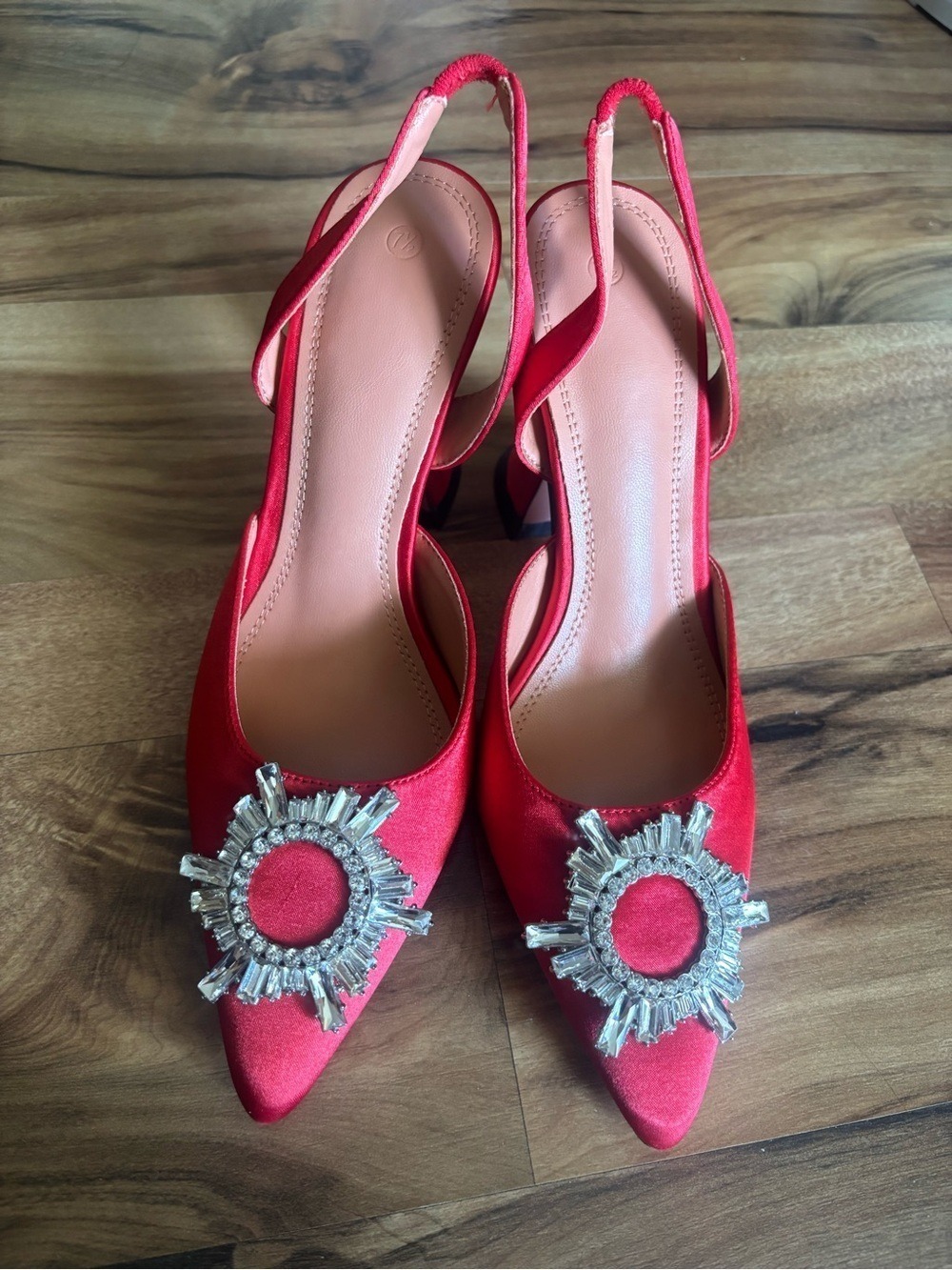 Women Red Satin Slingback Heels Size 7.5